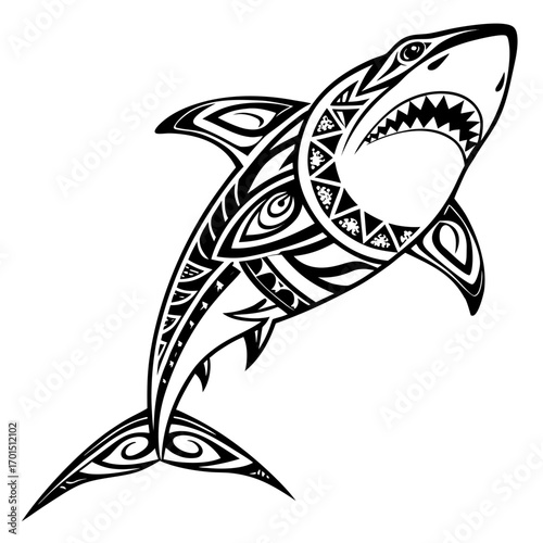 A powerful tribal vector design of a Megalodon shark