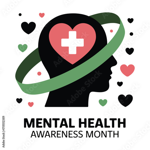 Mental health awareness month graphic design illustration heart medical cross support hope wellbeing