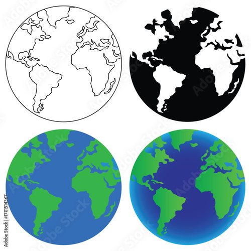 globe icon vector with line art style, bold style, color style and glossy on white background for theme design elements about world