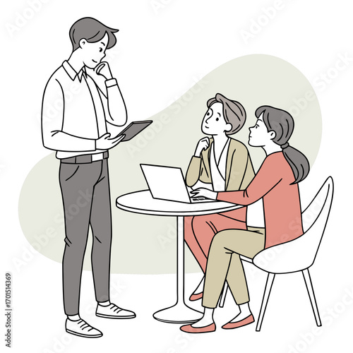 illustration of Team Meeting with Professionals Sharing Ideas"