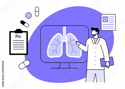 Doctor Explaining Lung X-ray on Digital Screen