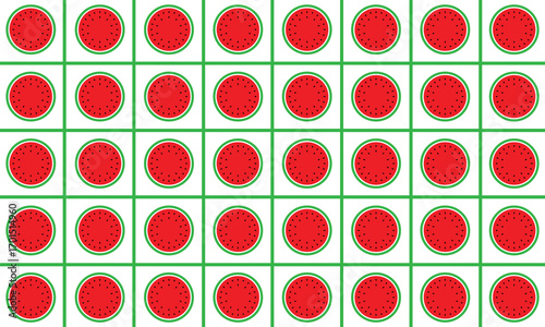 White background vector with repeating watermelon and box lines for a healthy food theme background or about fruit ingredients