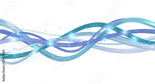 Abstract Blue Digital Data Waves Flowing in Modern Technology Style