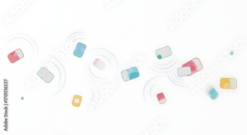 Colorful Pill Bottles Floating in White Space for Healthcare and Medical Concepts