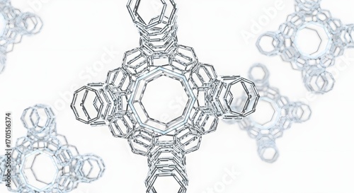 Abstract Geometric Molecular Structure Made of Silver Wire on White Background