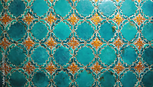 Teal and Orange Geometric Tile Pattern