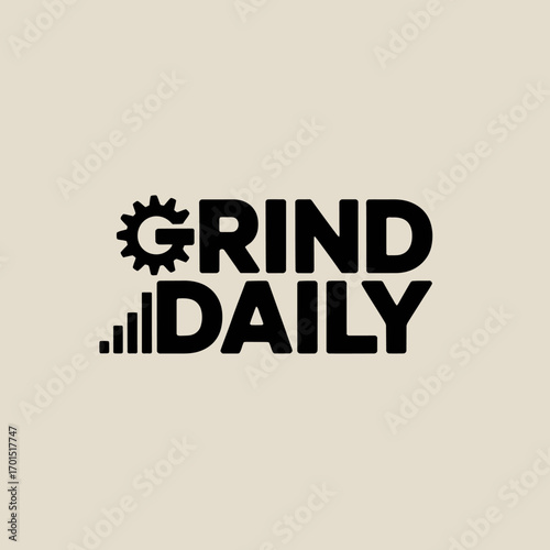 Modern typography logo design for grind daily featuring a gear icon and abstract bar chart representing growth and progress vector