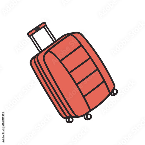 A simple red wheeled suitcase with a telescopic handle isolated on a black background perfect for travel and vacation themes