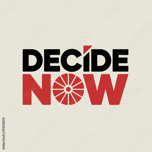 Dynamic angular font text decide now with radial design element symbolizing decision making and opportunity vector