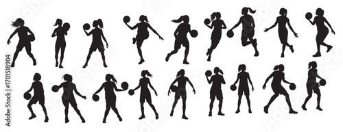 female basketball players silhouette vector