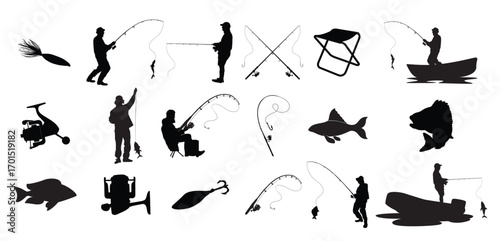  fishing silhouette on white background vector illustration