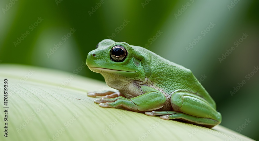 Obraz premium Green tree frog on leaf