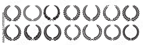 floral laural wreaths silhouette white background