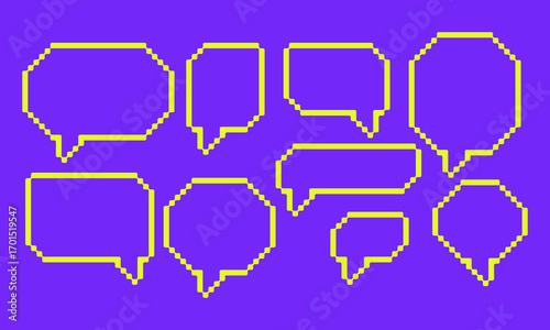 Pixel line speech bubble 8 bit conversation chat template games element editable