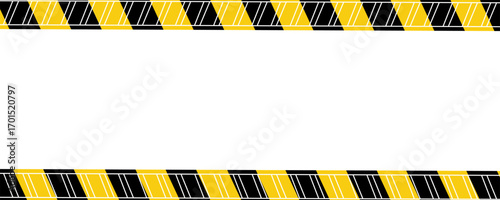 Warning tape with yellow and black diagonal stripes. Warn stop seamless line. Yellow and black caution tape border eps 10