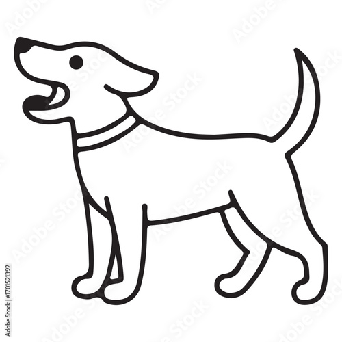 Simple Black and White Dog Illustration Standing Tall with Tail Upright and Mouth Open Ready to Bark Loudly