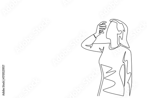 Single continuous line drawing a woman inhales asthma inhaler. Unfriendly weather triggers an asthma attack. First aid prevents permanent relapse. World Asthma Day. One line design vector illustration