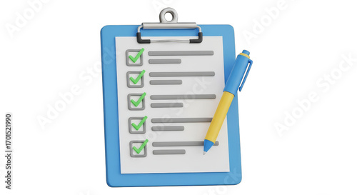 Checked clipboard and pen resting