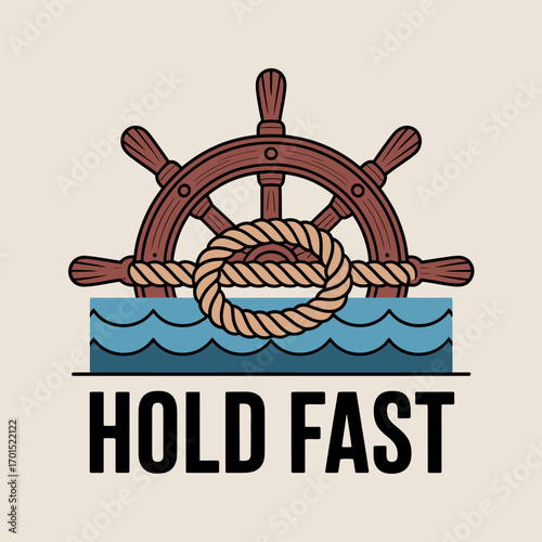 Photography Nautical emblem featuring a ship's wheel and rope knot symbolizing maritime adve