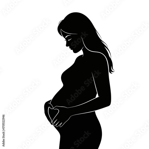 mother holding her belly with love in a heart shape