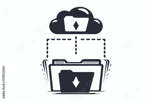 Cloud Storage Transferring Data Connection Isolated on White Background Icon