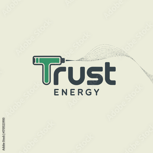 Modern trust energy logo design featuring a stylized drill and bold typography for a renewable or power company brand identity vector