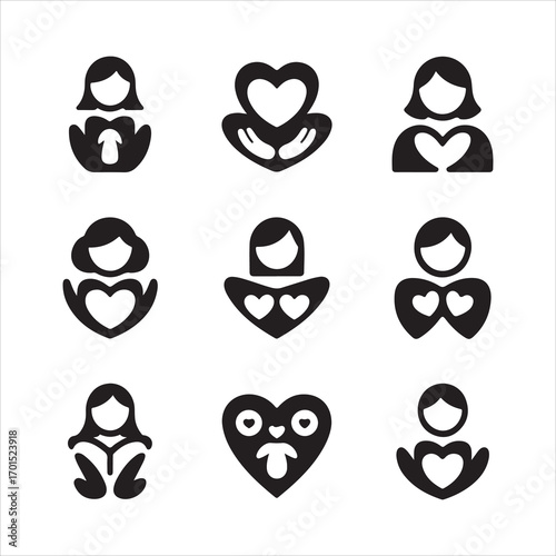 world kindness vector art ico pack silhouette icon set bandle banner black and white backgrount