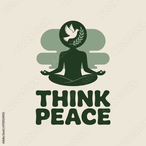 Meditative human silhouette in lotus pose with dove of peace symbolizing inner calm tranquility and serenity promoting harmony vector