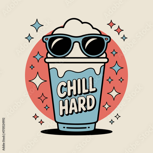 Cool refreshing slush drink icon with sunglasses and sparkles enjoy a chill hard beverage summer fun treat vector