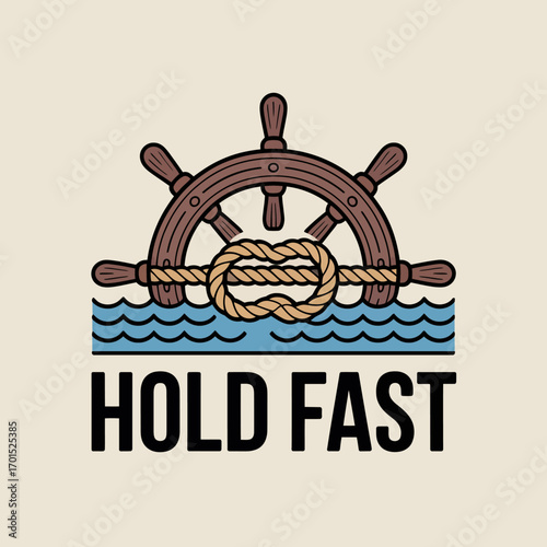 Nautical symbol nautical emblem ship's wheel rope knot holding fast maritime theme nautical design emblem vector