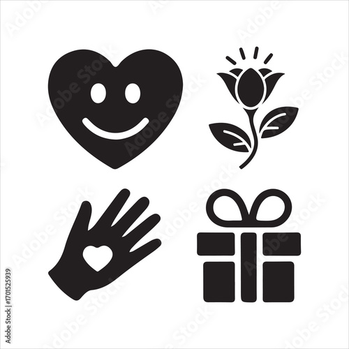 world kindness vector art ico pack silhouette icon set bandle banner black and white backgrount