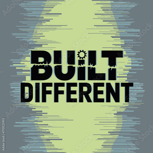 Bold "built different" text with digital glitch art texture background striking graphic design for modern concepts vector