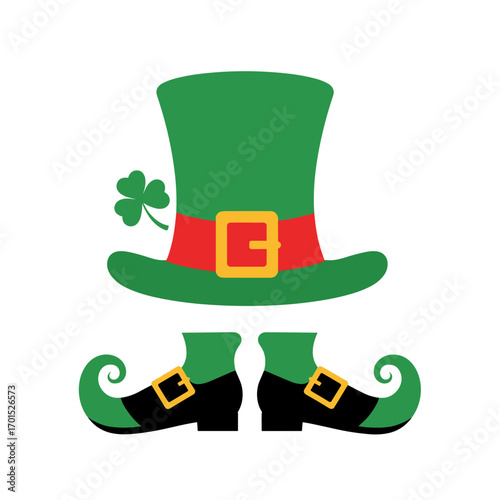Leprechaun hat and shoes featuring clover and buckles for festive occasions
