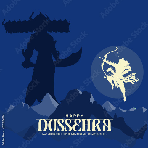 Happy Dussehra, the festival of India. of Lord Rama killing Ravana. vector illustration design