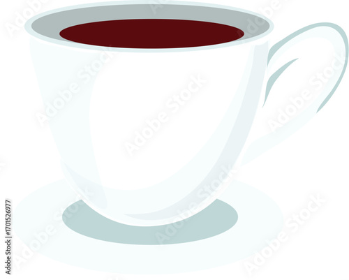 Art & Illustration Steaming Hot Coffee in White Ceramic Cup on Matching Saucer