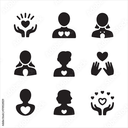 world kindness vector art ico pack silhouette icon set bandle banner black and white backgrount