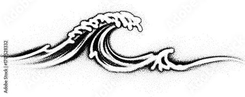 Digital stipple art with abstract, spray-like grain. Vectorized monochrome texture over white background.