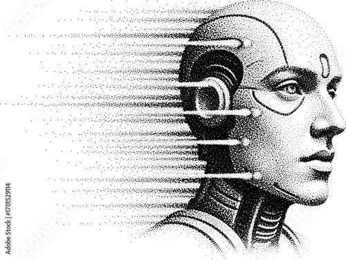 Digital stipple art with abstract, spray-like grain. Vectorized monochrome texture over white background.