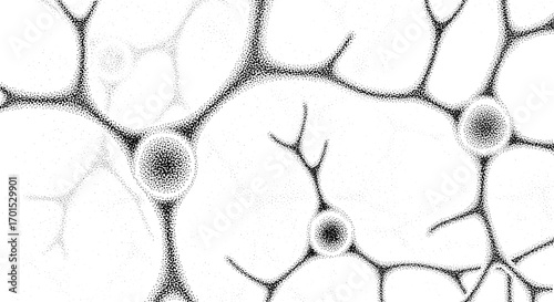 Digital stipple art with abstract, spray-like grain. Vectorized monochrome texture over white background.