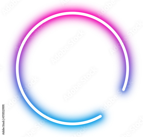 Neon circle ring glowing in blue and purple light. Frame and border element