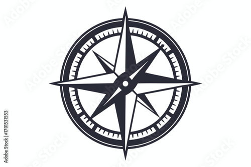 Compass Rose on White Background Precise Navigation Nautical Symbol