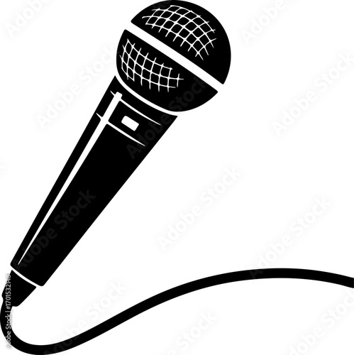 black microphone with cable, simple design clip art preview