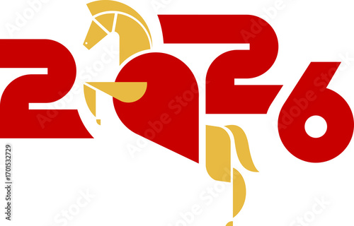 2026, year of Horse, line art , outline , simple linear