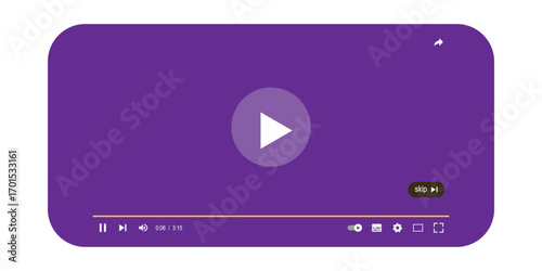 Multimedia video player for web and mobile apps. Chat video frame in flat style. Play video window with navigation icons, play button icon. Vector illustration on a transparent background.