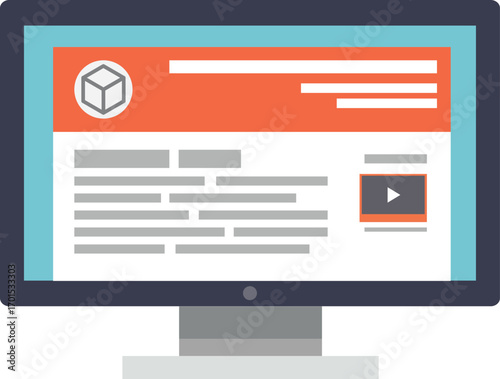 Art & Illustration Computer Monitor Displaying Website with Text and Video Content Layout