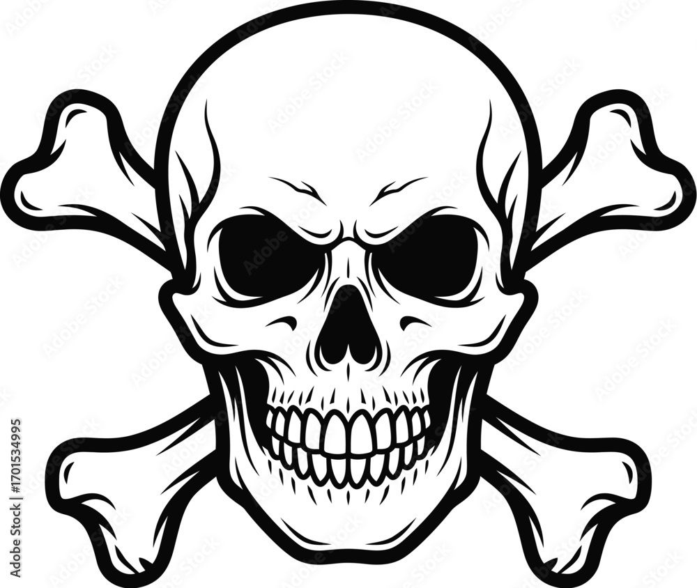 Obraz premium Bold Skull and Crossbones Vector, Classic Pirate Danger Emblem