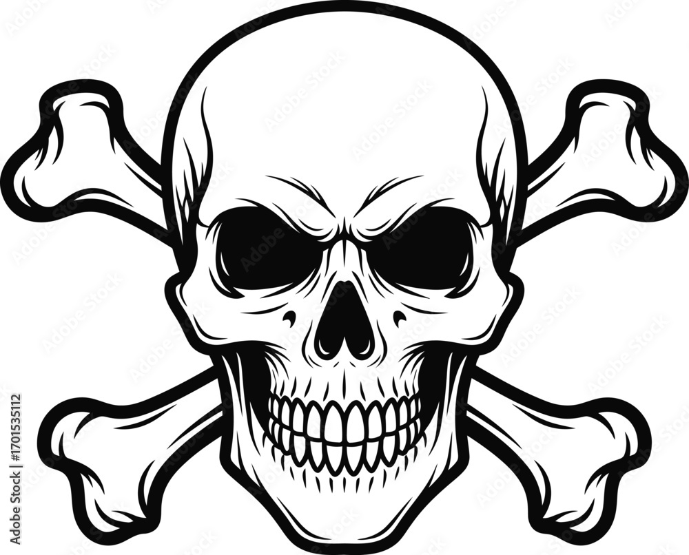 Fototapeta premium Bold Skull and Crossbones Vector, Classic Pirate Danger Emblem