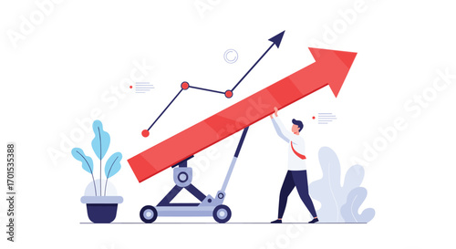Illustration of business growth success and financial performance improvement strategy