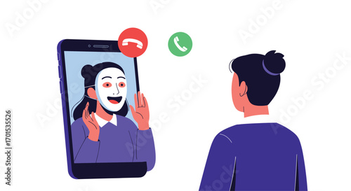 Scam caller pretending to be someone else on a video call the victim is receiving the call