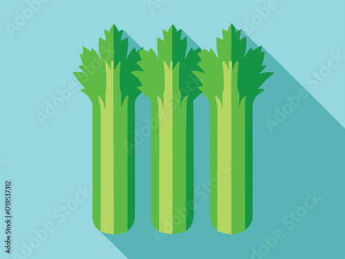 Vector art of three stalks of celery isolated on a light blue background illustration
